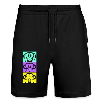 3 Weise Affen Nichts Hören Sagen Sehen Äffchen Fun - Stanley/Stella Unisex Bio Joggingshorts Trainer  - Schwarz - Vorne - Nik (191cm) & Marisol (170cm)