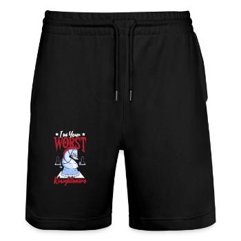 Ich bin dein schlimmster Albtraum, Schachspieler, - Stanley/Stella Unisex Bio Joggingshorts Trainer  - Schwarz - Vorne - Nik (191cm) & Marisol (170cm)