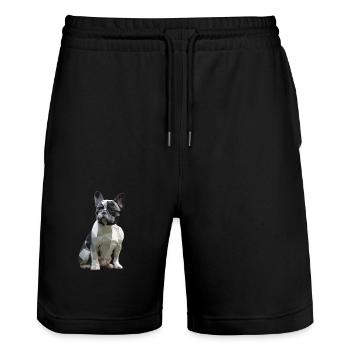 French Bulldog Low Poly Design - Stanley/Stella Trainer Unisex Organic Jogging Shorts - black - Front - Nik (191cm) & Marisol (170cm)