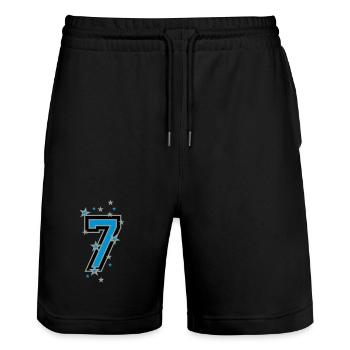 Mit Sterne verzierte Nummer Sieben - Stanley/Stella Unisex Bio Joggingshorts Trainer  - Schwarz - Vorne - Nik (191cm) & Marisol (170cm)