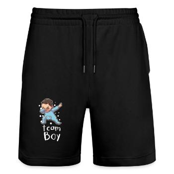 Gender Reveal Team Boy Baby Shower - Stanley/Stella Trainer Unisex Organic Jogging Shorts - black - Front - Nik (191cm) & Marisol (170cm)