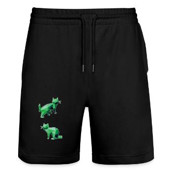 Green Geometry Cats Duo - Stanley/Stella Trainer Unisex Organic Jogging Shorts - black - Front - Nik (191cm) & Marisol (170cm)