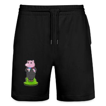 Pig Groom Suit Wedding - Stanley/Stella Trainer Unisex Organic Jogging Shorts - black - Front - Nik (191cm) & Marisol (170cm)