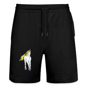 Einhorn Eislaufen Schlittschuhe - Stanley/Stella Trainer Unisex Organic Jogging Shorts - black - Front - Nik (191cm) & Marisol (170cm)