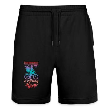 Never underestimate a cyclist girl - Stanley/Stella Trainer Unisex Organic Jogging Shorts - black - Front - Nik (191cm) & Marisol (170cm)