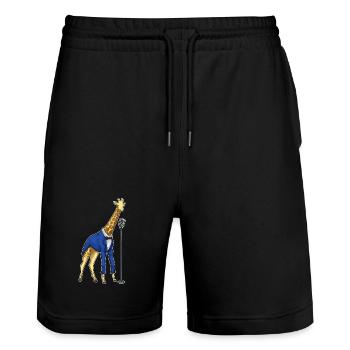 Chanteur girafe Chant au micro - Short de jogging bio TRAINER Stanley/Stella unisexe - noir - Devant - Nik (191cm) & Marisol (170cm)