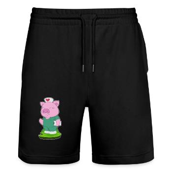Schwein Krankenschwester  - Stanley/Stella Unisex Bio Joggingshorts Trainer  - Schwarz - Vorne - Nik (191cm) & Marisol (170cm)