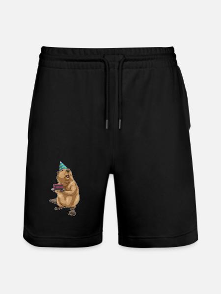 Beaver Birthday Cake - Stanley/Stella Trainer Unisex Organic Jogging Shorts - black