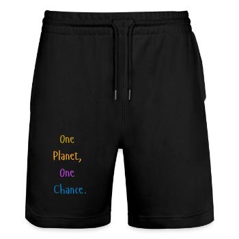 one_planet_one_chance - Stanley/Stella Unisex Bio Joggingshorts Trainer  - Schwarz - Vorne - Nik (191cm) & Marisol (170cm)