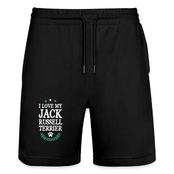 Jack Russell Terrier - Stanley/Stella Unisex Bio Joggingshorts Trainer  - Schwarz - Vorne - Nik (191cm) & Marisol (170cm)