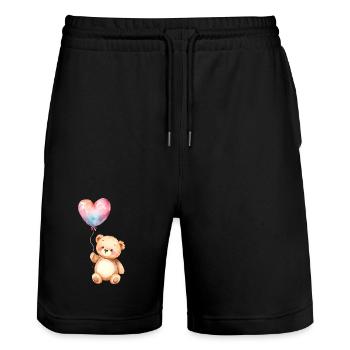 Aquarell Teddy mit Herz Ballon - Stanley/Stella Unisex Bio Joggingshorts Trainer  - Schwarz - Vorne - Nik (191cm) & Marisol (170cm)