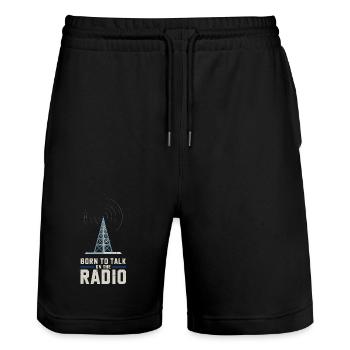 Born To Talk On The Radio Funk Presenter - Stanley/Stella Trainer Unisex Organic Jogging Shorts - black - Front - Nik (191cm) & Marisol (170cm)