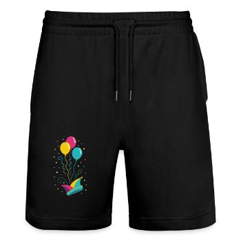 Carnival Fool's Cap with Balloons & Confetti - Stanley/Stella Trainer Unisex Organic Jogging Shorts - black - Front - Nik (191cm) & Marisol (170cm)