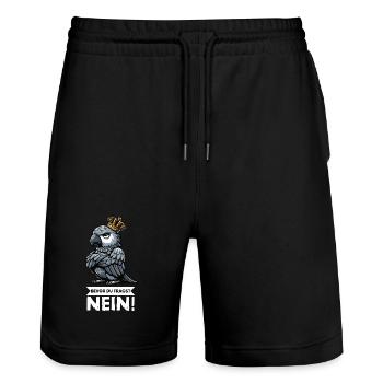Avant que vous ne demandiez : pas de perroquet gris d’Afrique, perroquet, perroquet, perroquet, perroquet - Short de jogging bio TRAINER Stanley/Stella unisexe - noir - Devant - Nik (191cm) & Marisol (170cm)