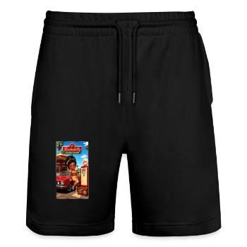 Gloria Pinup Cherry 50s Tankstelle – Kek-Ina - Stanley/Stella Unisex Bio Joggingshorts Trainer  - Schwarz - Vorne - Nik (191cm) & Marisol (170cm)