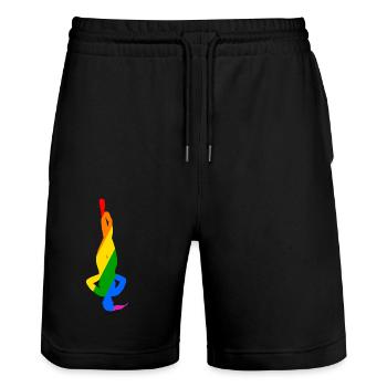 Colorful headstand pose in yoga - Stanley/Stella Trainer Unisex Organic Jogging Shorts - black - Front - Nik (191cm) & Marisol (170cm)