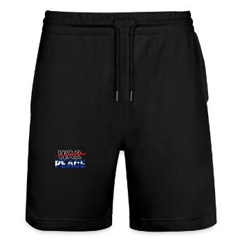 No to War, Peace - Stanley/Stella Trainer Unisex Organic Jogging Shorts - black - Front - Nik (191cm) & Marisol (170cm)