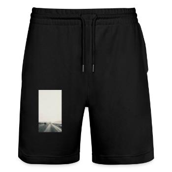 von wo wir kommen & wohin wir gehen - Stanley/Stella Unisex Bio Joggingshorts Trainer  - Schwarz - Vorne - Nik (191cm) & Marisol (170cm)