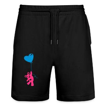 teddy holding a heart balloon - Stanley/Stella Trainer Unisex Organic Jogging Shorts - black - Front - Nik (191cm) & Marisol (170cm)