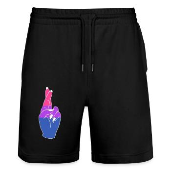 FINGERS CROSSED PRIDE LGBTQ+ - Stanley/Stella Unisex Bio Joggingshorts Trainer  - Schwarz - Vorne - Nik (191cm) & Marisol (170cm)