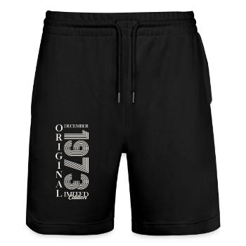 50th Birthday Original December Born 1973 - Stanley/Stella Trainer Unisex Organic Jogging Shorts - black - Front - Nik (191cm) & Marisol (170cm)