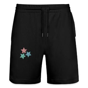 STAR. STARS. STAR. STARS. FEAST. ANNIVERSARY - Stanley/Stella Trainer Unisex Organic Jogging Shorts - black - Front - Nik (191cm) & Marisol (170cm)