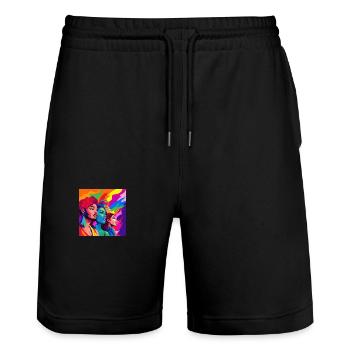 Queer People - Stanley/Stella Trainer Unisex Organic Jogging Shorts - black - Front - Nik (191cm) & Marisol (170cm)
