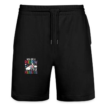 You Are A Rainbow Of Possibilities - Stanley/Stella Unisex Bio Joggingshorts Trainer  - Schwarz - Vorne - Nik (191cm) & Marisol (170cm)