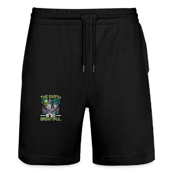 Lustiger Betrunkener Außerirdische mit einem Bier - Stanley/Stella Unisex Bio Joggingshorts Trainer  - Schwarz - Vorne - Nik (191cm) & Marisol (170cm)