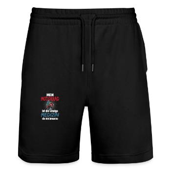 MEIN MOTORRAD IST DIE EINZIGE MEDIZIN DIE ICH - Stanley/Stella Unisex Bio Joggingshorts Trainer  - Schwarz - Vorne - Nik (191cm) & Marisol (170cm)