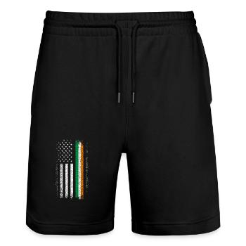 Le drapeau américain rencontre le Tricolore irlandais en détresse - Short de jogging bio TRAINER Stanley/Stella unisexe - noir - Devant - Nik (191cm) & Marisol (170cm)