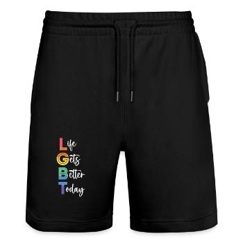 Mois de la fierté LGBT - La vie s’améliore aujourd’hui - Short de jogging bio TRAINER Stanley/Stella unisexe - noir - Devant - Nik (191cm) & Marisol (170cm)