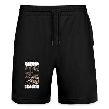 Sauna Season - Saunieren - Spruch - Stanley/Stella Unisex Bio Joggingshorts Trainer  - Schwarz - Vorne - Nik (191cm) & Marisol (170cm)