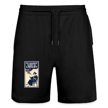 Lieblingsduft Bibliothek | Bücherliebe - Stanley/Stella Unisex Bio Joggingshorts Trainer  - Schwarz - Vorne - Nik (191cm) & Marisol (170cm)