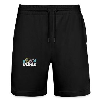 good_vibes - Stanley/Stella Trainer Unisex Organic Jogging Shorts - black - Front - Nik (191cm) & Marisol (170cm)