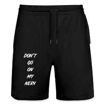T-Shirt "Don‘t go on my nerv" - Stanley/Stella Unisex Bio Joggingshorts Trainer  - Schwarz - Vorne - Nik (191cm) & Marisol (170cm)