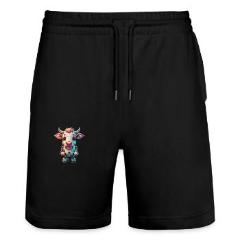 Vache robot - Short de jogging bio TRAINER Stanley/Stella unisexe - noir - Devant - Nik (191cm) & Marisol (170cm)