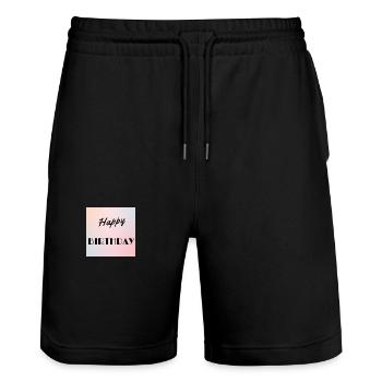 BIRTHDAY,HAPPY BIRTHDAY,HAPPY BIRTHDAY - Stanley/Stella Trainer Unisex Organic Jogging Shorts - black - Front - Nik (191cm) & Marisol (170cm)