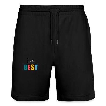 I AM THE BEST. better. humor. message - Stanley/Stella Trainer Unisex Organic Jogging Shorts - black - Front - Nik (191cm) & Marisol (170cm)