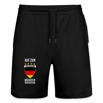 Deutschland Meister WM / EM - Deutschland 2026 - Stanley/Stella Unisex Bio Joggingshorts Trainer  - Schwarz - Vorne - Nik (191cm) & Marisol (170cm)