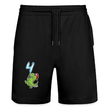 4th Birthday Dinosaur - Stanley/Stella Trainer Unisex Organic Jogging Shorts - black - Front - Nik (191cm) & Marisol (170cm)