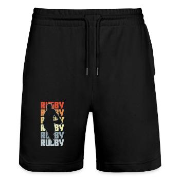 Rugby - Stanley/Stella Trainer Unisex Organic Jogging Shorts - black - Front - Nik (191cm) & Marisol (170cm)