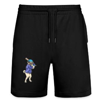 Pug Baseball Baseball Bat - Stanley/Stella Trainer Unisex Organic Jogging Shorts - black - Front - Nik (191cm) & Marisol (170cm)