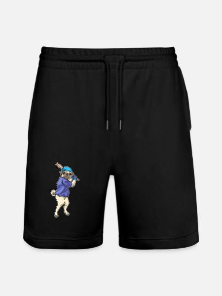 Pug Baseball Baseball Bat - Stanley/Stella Trainer Unisex Organic Jogging Shorts - black