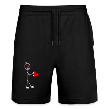Strichmännchen mit Herz & Herzen in den Augen - Stanley/Stella Unisex Bio Joggingshorts Trainer  - Schwarz - Vorne - Nik (191cm) & Marisol (170cm)