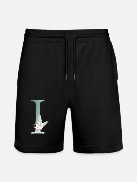 I Monogram, Floral, Personalizable - Stanley/Stella Trainer Unisex Organic Jogging Shorts - black