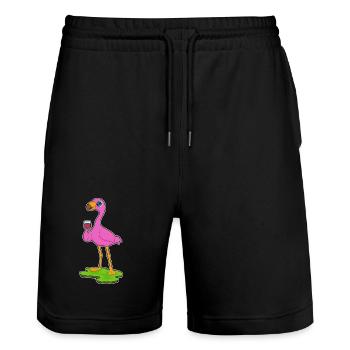 Flamingo Rotwein - Stanley/Stella Unisex Bio Joggingshorts Trainer  - Schwarz - Vorne - Nik (191cm) & Marisol (170cm)