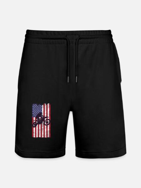 Dirt Biking USA Flag  - Stanley/Stella Trainer Unisex Organic Jogging Shorts - black
