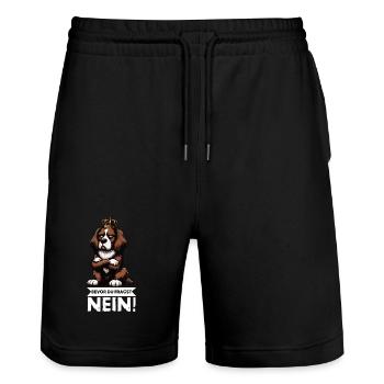 Before you ask No Münsterländer Münsterhund - Stanley/Stella Trainer Unisex Organic Jogging Shorts - black - Front - Nik (191cm) & Marisol (170cm)