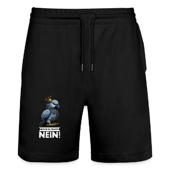 Avant que vous ne demandiez : pas de perroquet gris d’Afrique, perroquet, perroquet, perroquet, perroquet - Short de jogging bio TRAINER Stanley/Stella unisexe - noir - Devant - Nik (191cm) & Marisol (170cm)